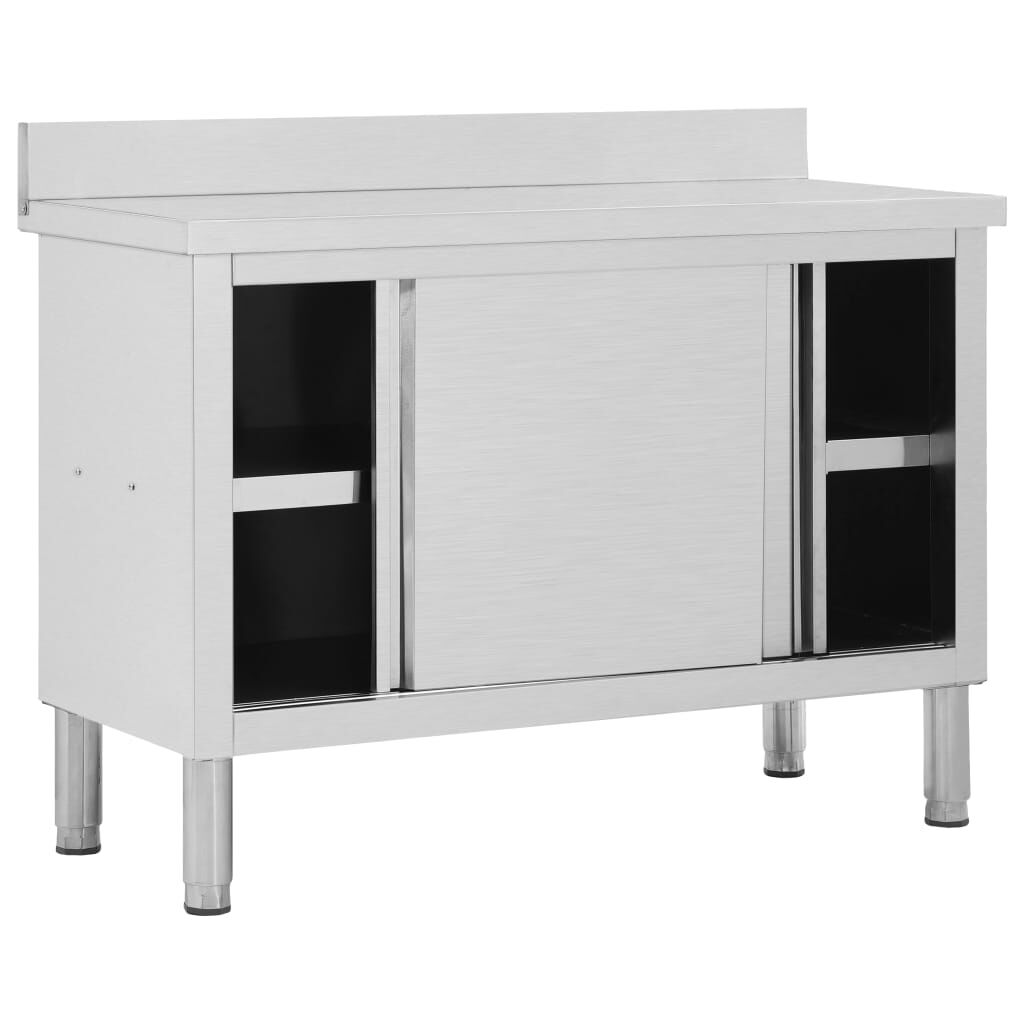 vidaXL Ερμάριο Πάγκος Συρόμενες Πόρτες 120x50x(95-97) εκ. Ανοξ. Ατσάλι