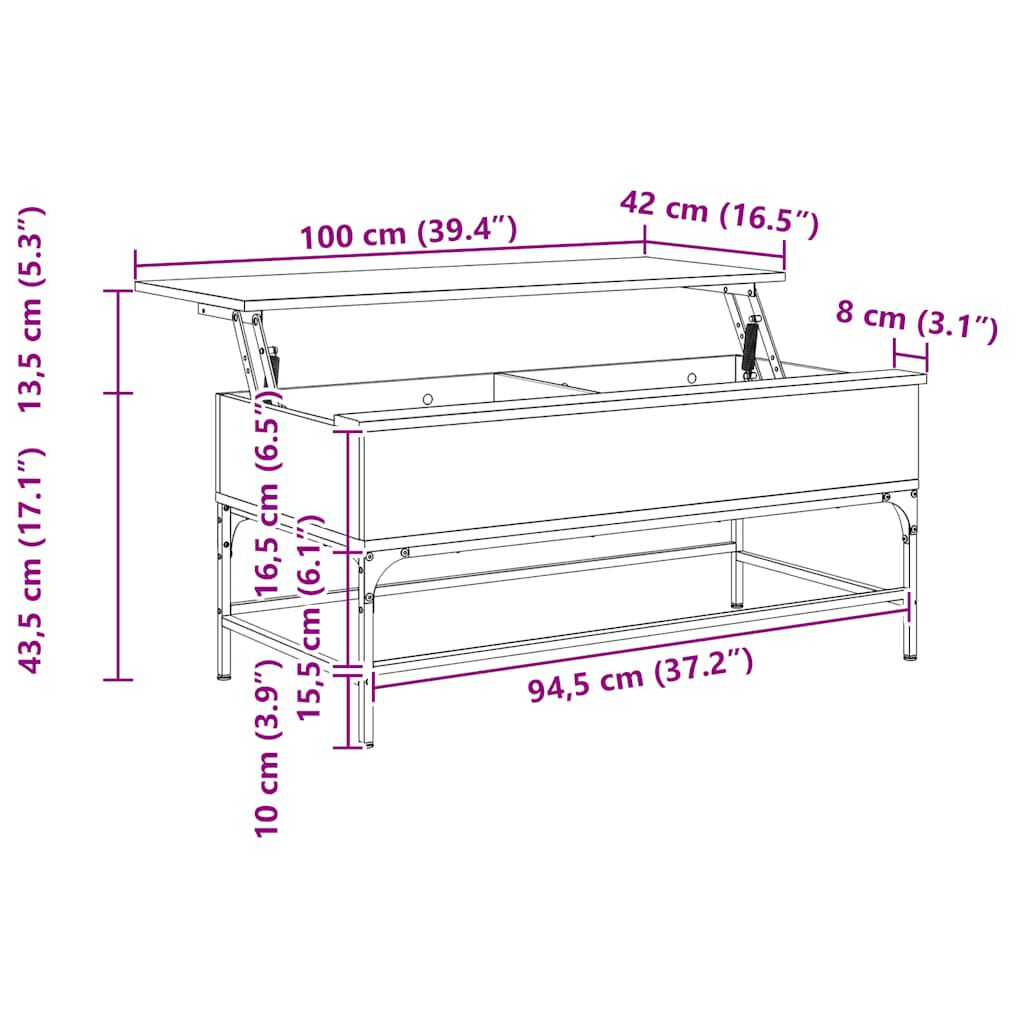 vidaXL Τραπεζάκι Σαλονιού Καπνιστή Δρυς 100x50x45 εκ. Επ. Ξύλο/Μέταλλο