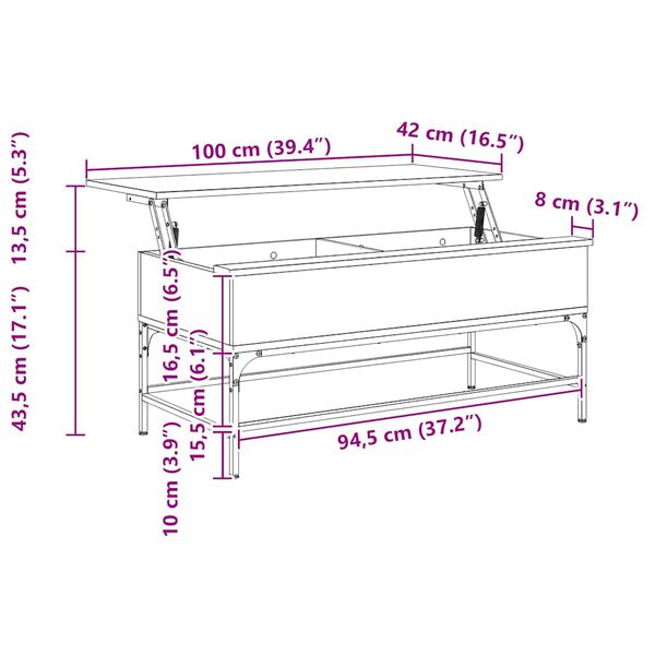 vidaXL Τραπεζάκι Σαλονιού Καπνιστή Δρυς 100x50x45 εκ. Επ. Ξύλο/Μέταλλο