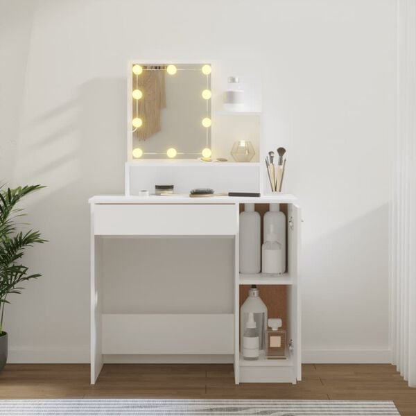 vidaXL Μπουντουάρ με LED Σετ Λευκό 86,5 x 35 x 136 εκ.