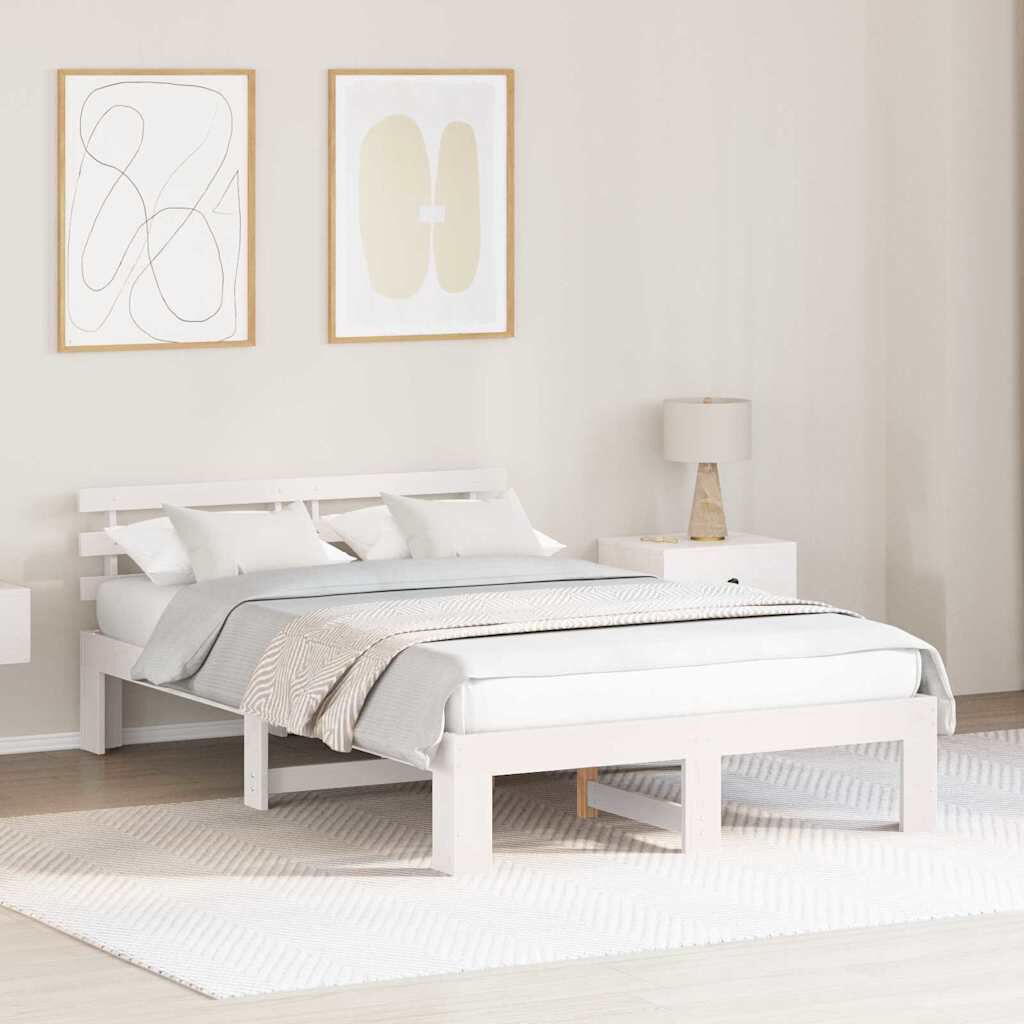 vidaXL Σκελετός Κρεβατιού Λευκό 135 x 190 cm Μασίφ ξύλο πεύκου