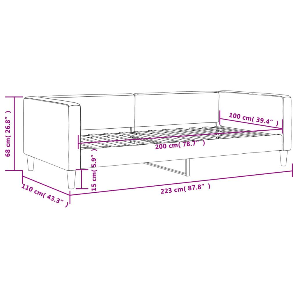 vidaXL Καναπές Κρεβάτι Μαύρος 100 x 200 εκ. Υφασμάτινος