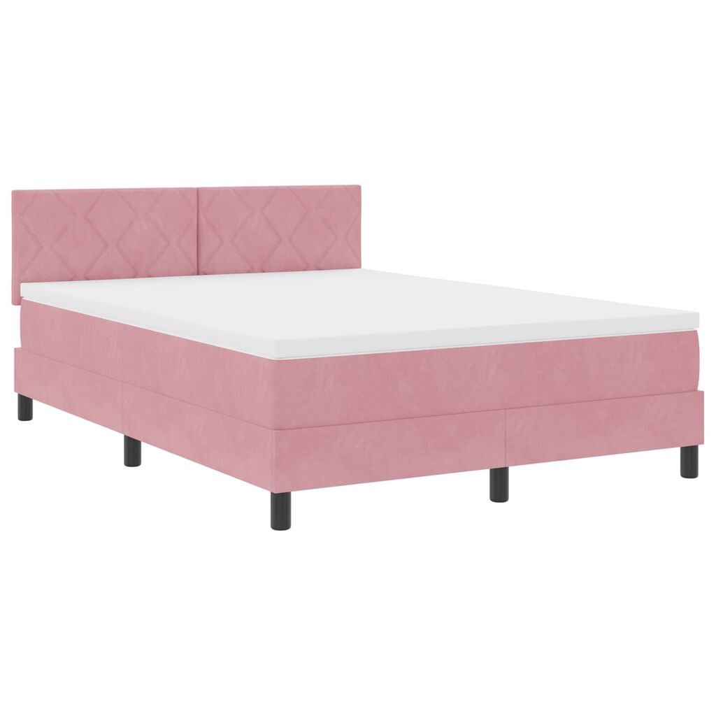 vidaXL Κρεβάτι Box Spring με Στρώμα Ροζ 140x200 εκ Βελούδο