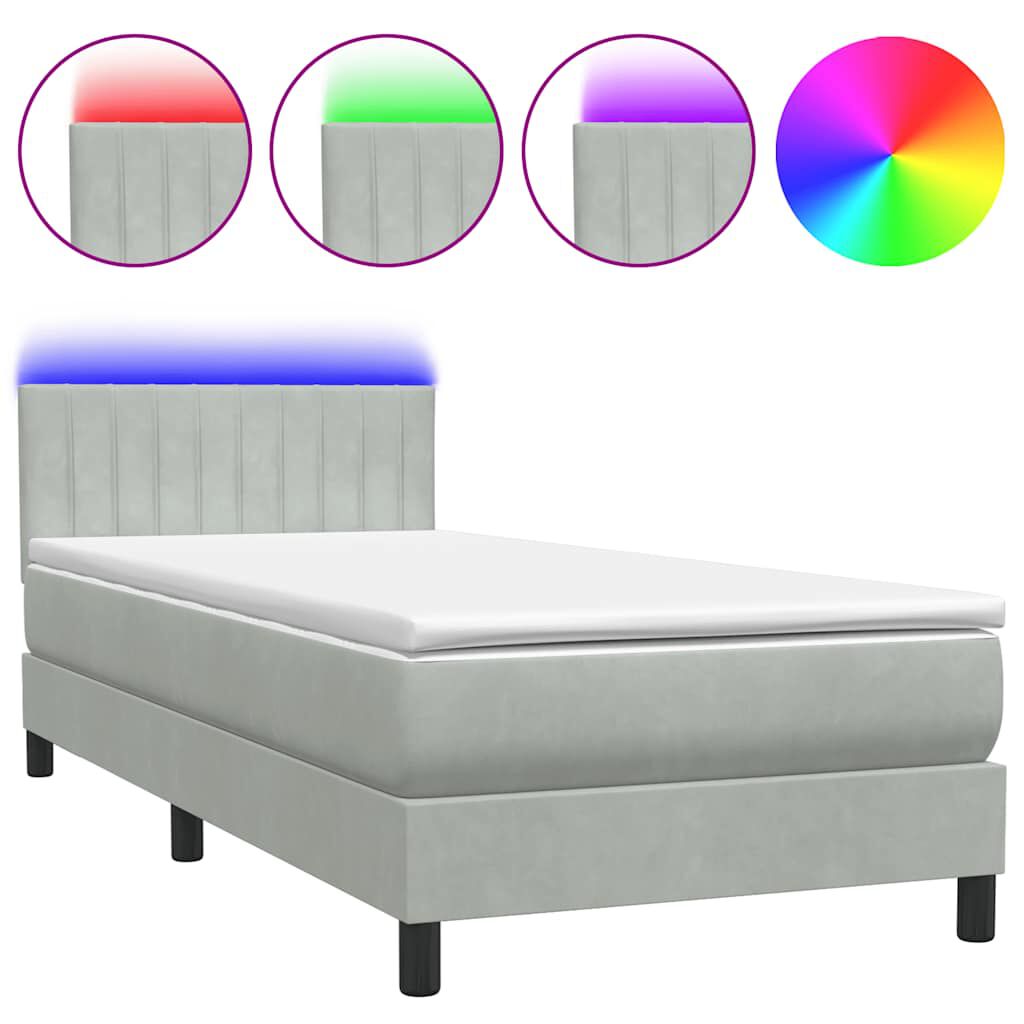 vidaXL Box Spring κρεβάτι με στρώμα ανοιχτό γκρι 80x220 cm Βελούδινο