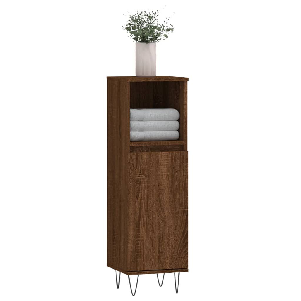 vidaXL Ντουλάπι Μπάνιου Καφέ Δρυς 30x30x100 εκ. Επεξεργασμένο Ξύλο