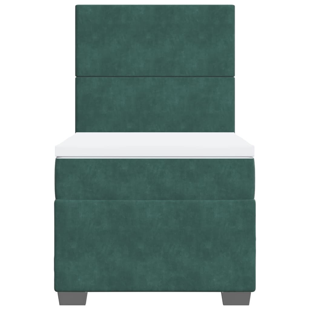 vidaXL Κρεβάτι Boxspring με Στρώμα Σκούρο Πράσινο 90x190 εκ. Βελούδινο
