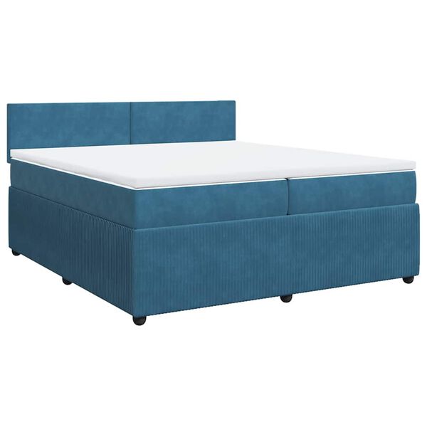 vidaXL Κρεβάτι Boxspring με Στρώμα Μπλε 200x200 εκ. Βελούδινο
