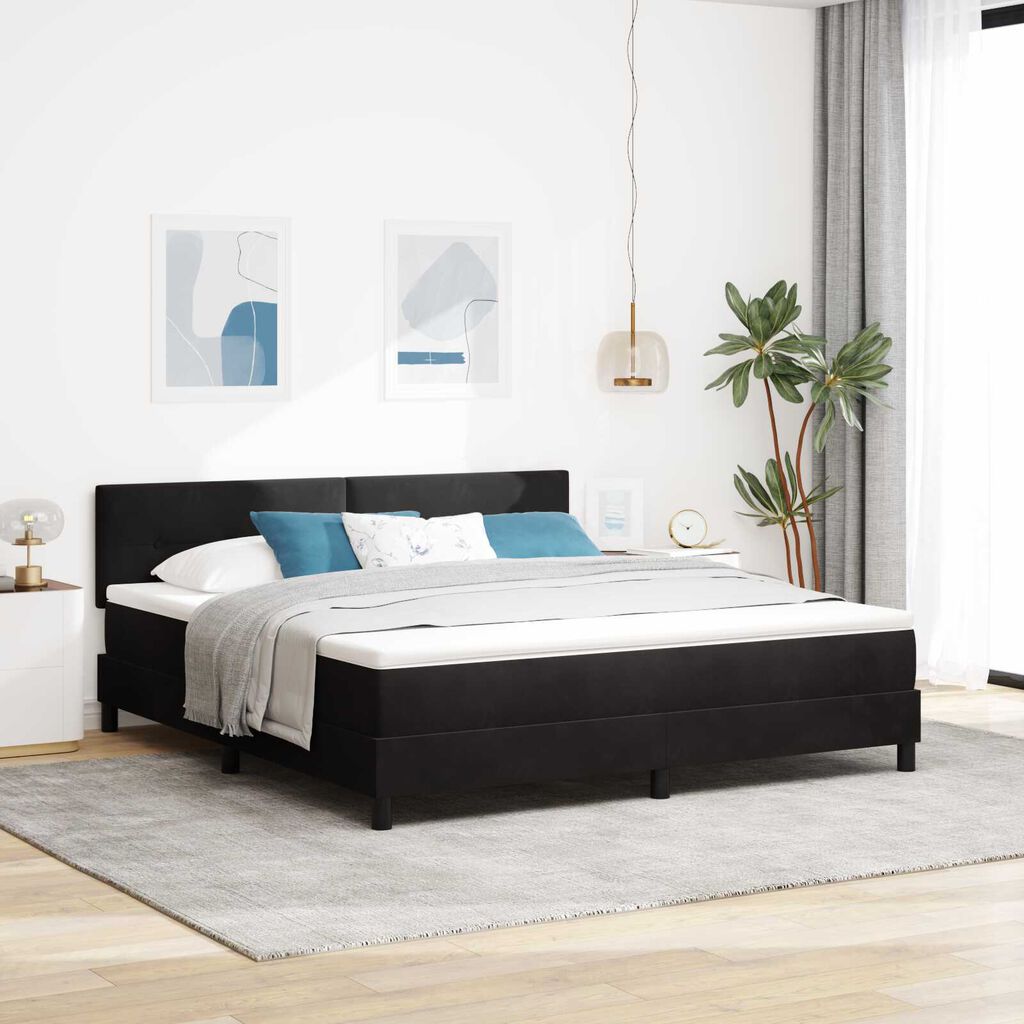 vidaXL Κρεβάτι Box Spring με Στρώμα & LED Μαύρο 180x200 εκ Βελούδο