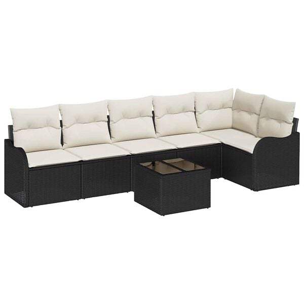 vidaXL Σετ Καναπέ Κήπου με μαξιλάρι 7 pcs Μαύρο Πολυ ράταν