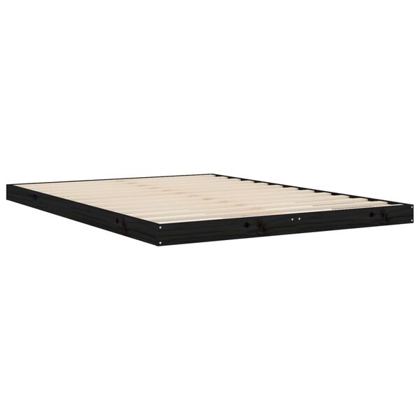 vidaXL Σκελετός Κρεβατιού Μαύρος 135x190 εκ. Μασίφ Ξύλο Πεύκου Double