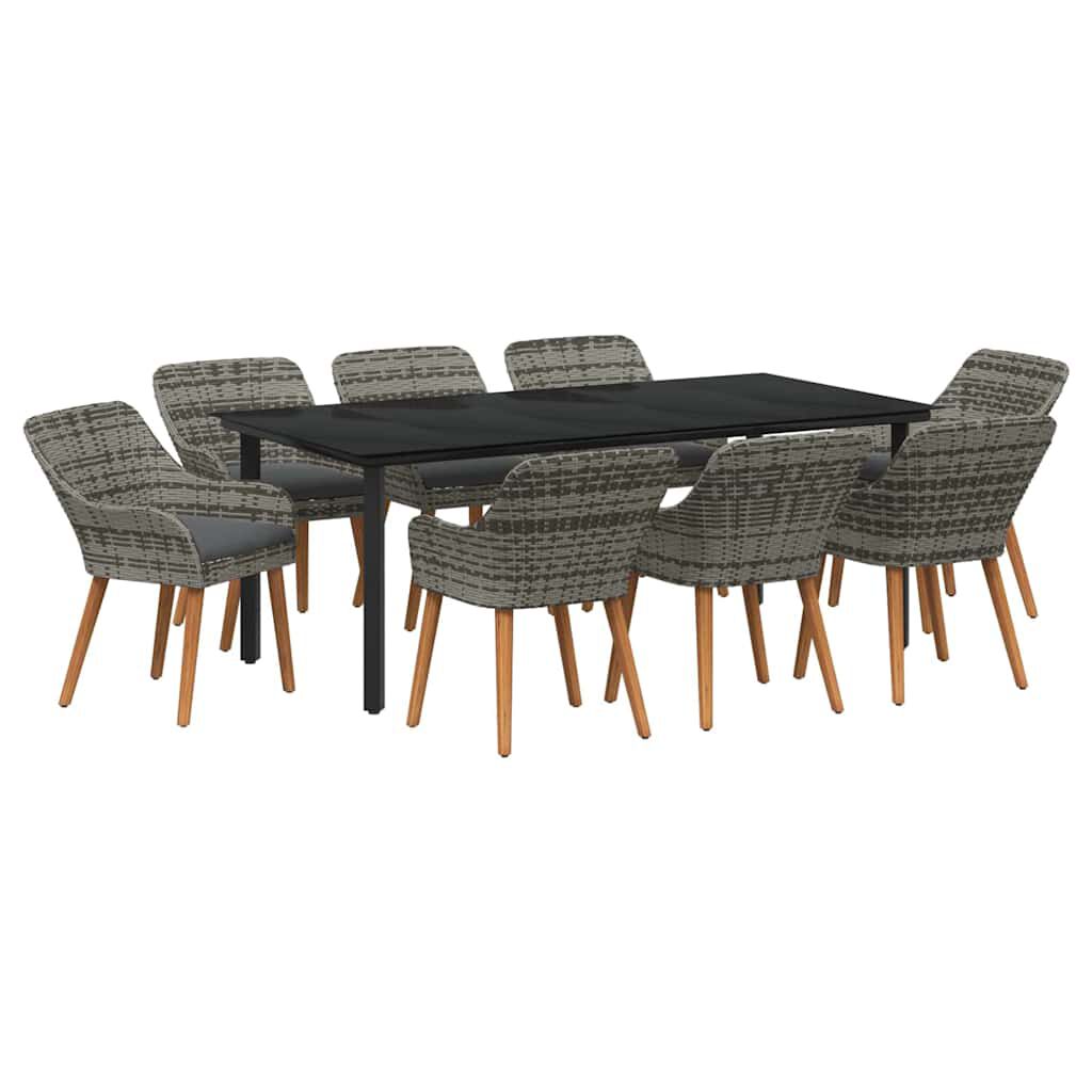 vidaXL Σέτ φαγητού για κήπο με μαξιλάρι 9 pcs Γκρι συνθετικό ρατάν