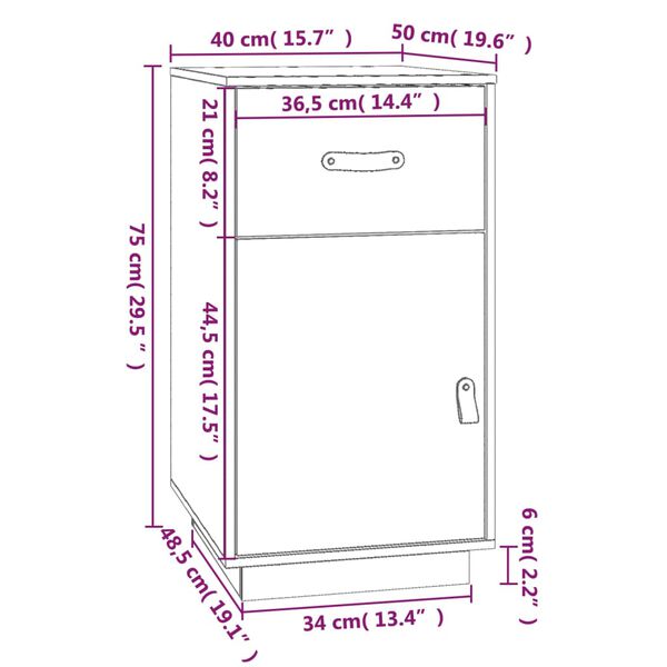 vidaXL Ντουλάπι Γραφείου 40 x 50 x 75 εκ. από Μασίφ Ξύλο Πεύκου