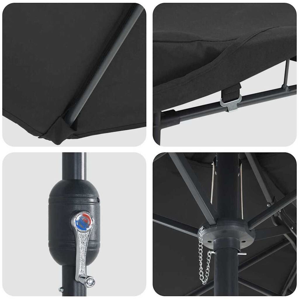 vidaXL Ομπρέλα Κήπου Μαύρο 385 x 209 x 244 εκατοστά ύφασμα