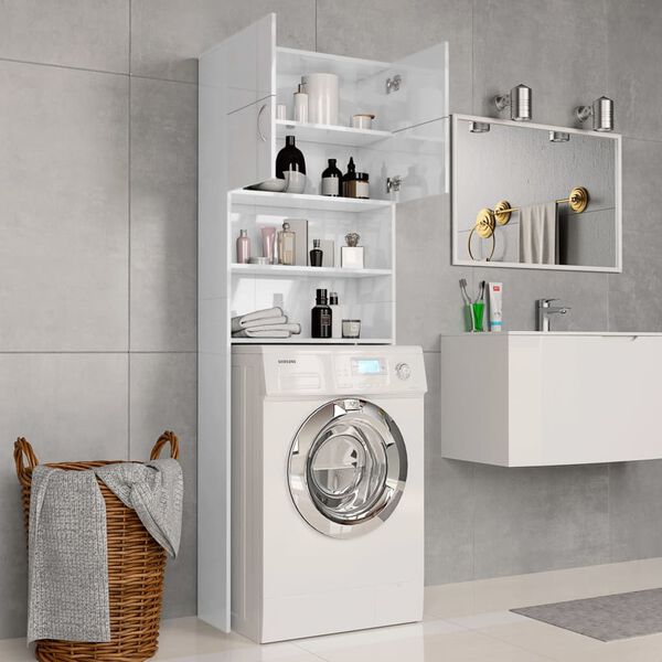 vidaXL Ντουλάπι Πλυντηρίου Γυαλιστερό Λευκό 64 x 25,5 x 190 εκ.
