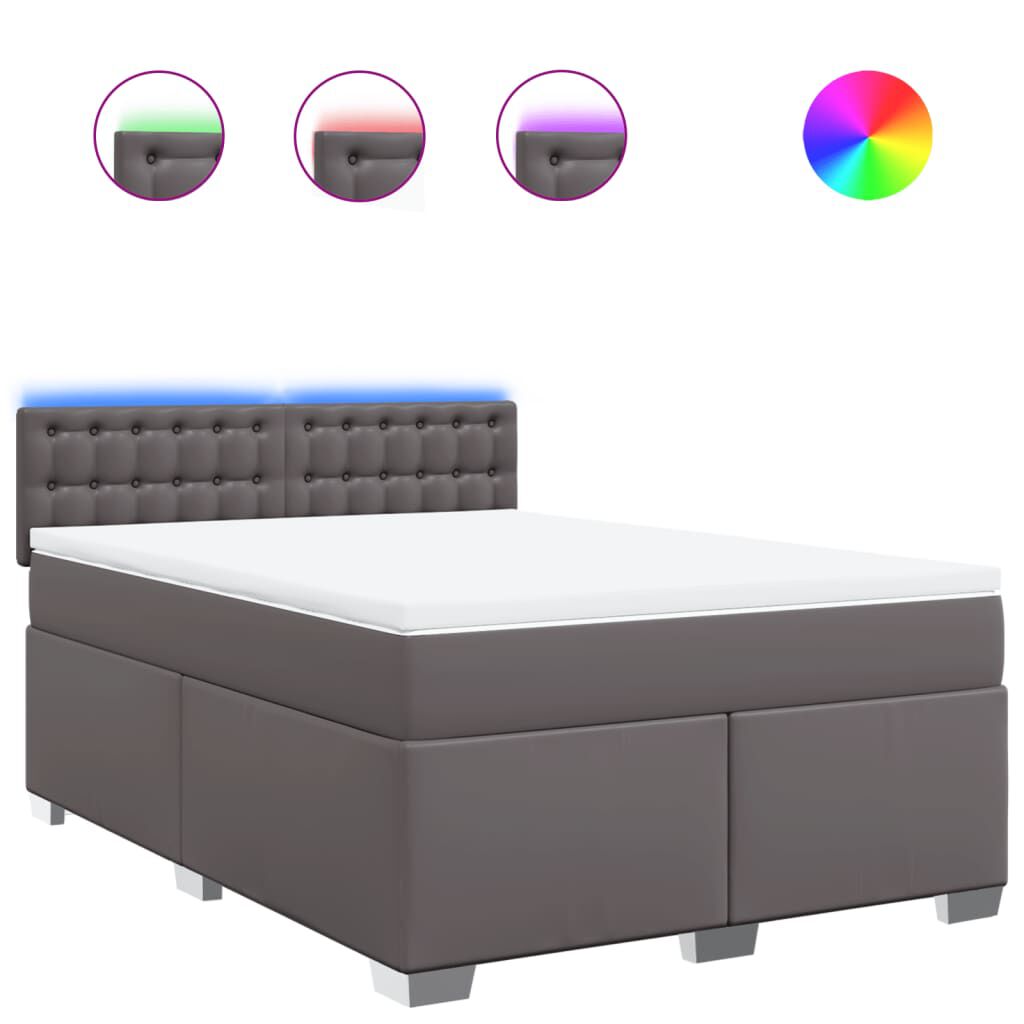 vidaXL Κρεβάτι Boxspring με Στρώμα Γκρι 160x200εκ. από Συνθετικό Δέρμα