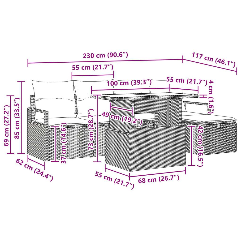 vidaXL Σετ Καναπέ Κήπου με μαξιλάρι 6 pcs Μπεζ Πολυ ράταν