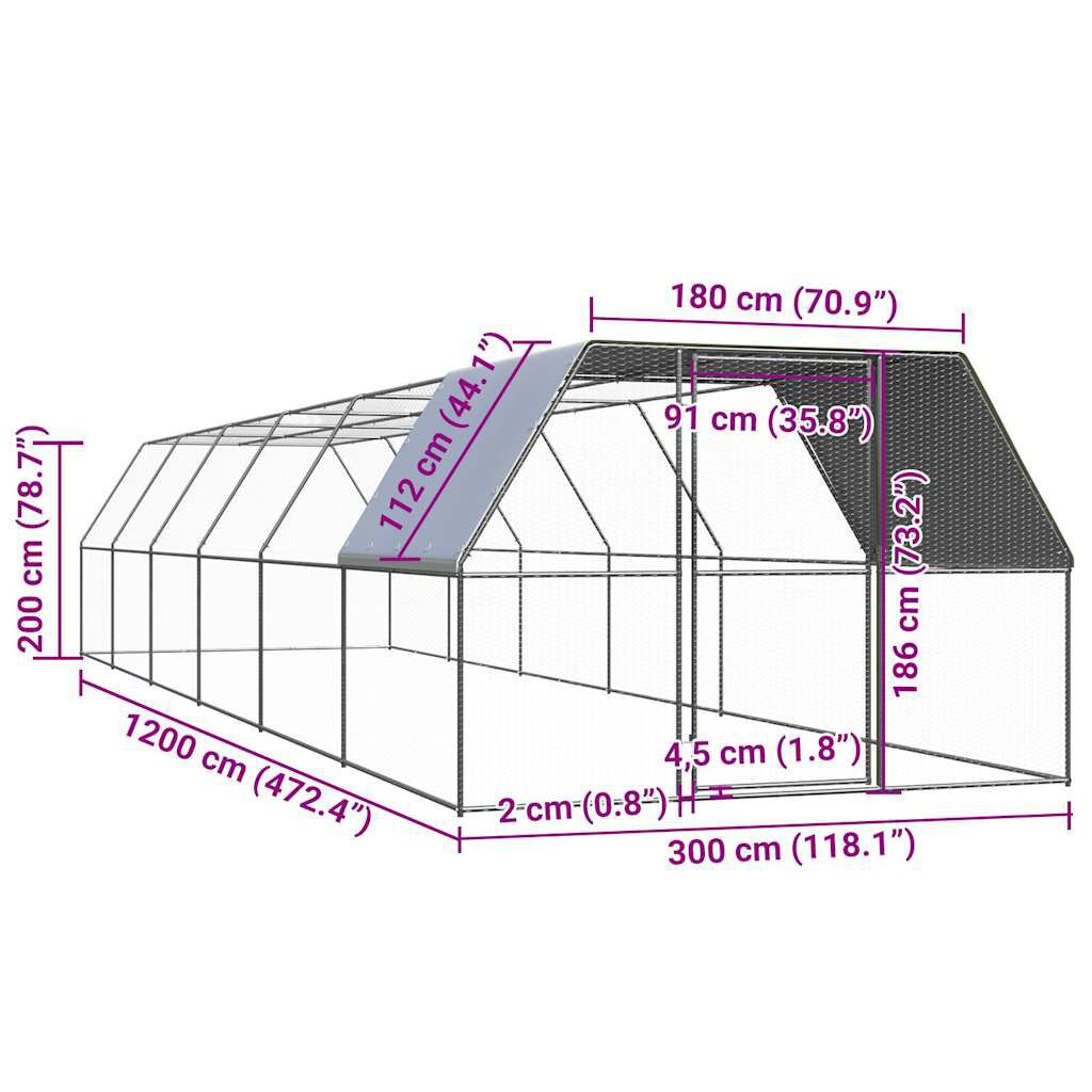 vidaXL Κοτέτσι - Κλουβί 3x12x2 μ. από Γαλβανισμένο Χάλυβα