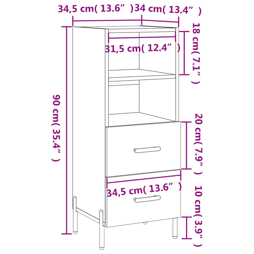 vidaXL Ντουλάπι Γκρι Σκυροδέματος 34,5x34x90 εκ. Επεξεργασμένο Ξύλο