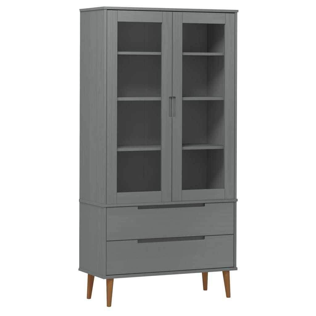 vidaXL Βιτρίνα MOLDE Γκρι 90 x 35 x 175 εκ. από Μασίφ Ξύλο Πεύκου