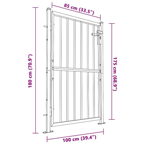 vidaXL Πόρτα Περίφραξης Κήπου 100 x 180 εκ. από Ανοξείδωτο Ατσάλι