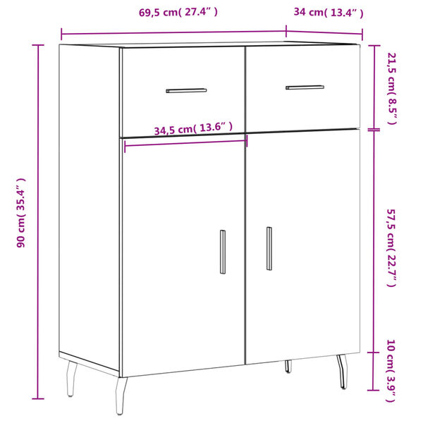 vidaXL Ντουλάπι Γυαλιστερό Λευκό 69,5x34x90 εκ. Επεξεργασμένο Ξύλο