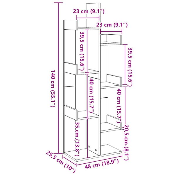 vidaXL Βιβλιοθήκη Αρτισιανή Δρυς 48x25,5x140 εκ. Επεξεργ. Ξύλο