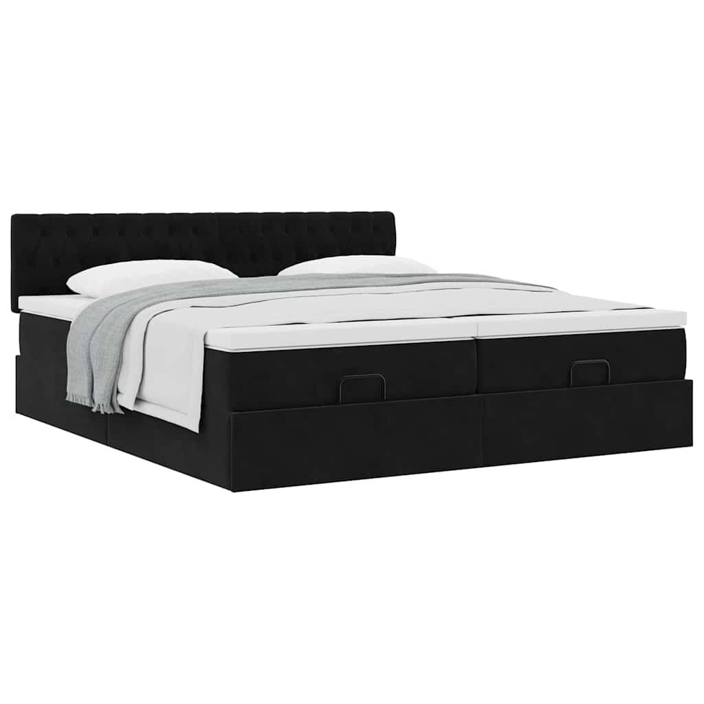 vidaXL Οθωμανικό κρεβάτι με στρώματα Μαύρο 200x200cm Velvet