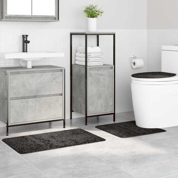 vidaXL Πατάκι μπάνιου 3 pcs Σκούρο γκρι 50 x 50 cm Πολυπροπυλένιο