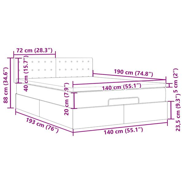 vidaXL Οθωμανικό κρεβάτι με στρώμα Μαύρο 140x190cm Βελούδο