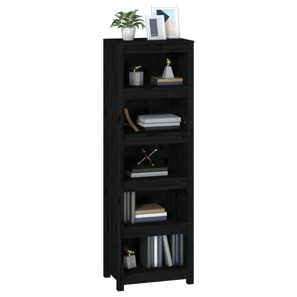 vidaXL Βιβλιοθήκη Μαύρη 50x35x154 εκ. από Μασίφ Ξύλο Πεύκου