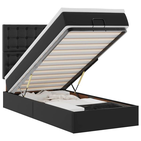 vidaXL Οθωμανικό κρεβάτι με στρώμα & LEDs Μαύρο 90x190cm Faux Leather