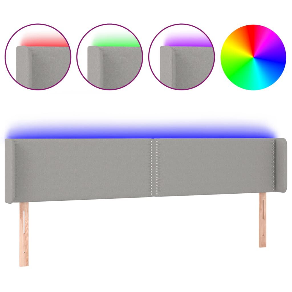 vidaXL Κεφαλάρι Κρεβατιού LED Ανοιχτό Γκρι 183x16x78/88 εκ. Υφασμάτινο