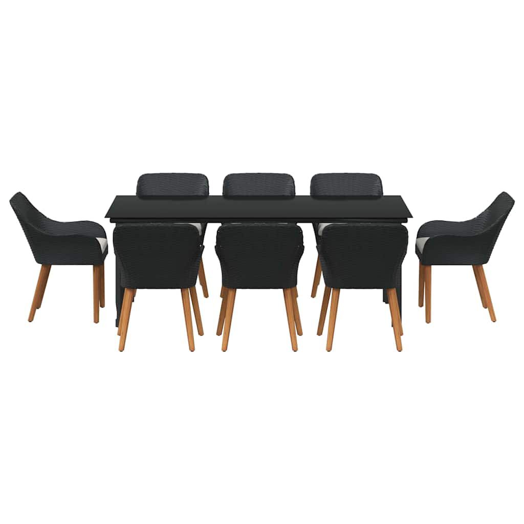 vidaXL Σέτ φαγητού για κήπο με μαξιλάρι 9 pcs Μαύρο συνθετικό ρατάν