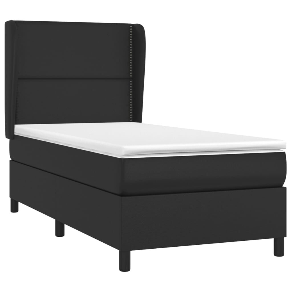 vidaXL Κρεβάτι Boxspring με Στρώμα Μαύρο 90x200εκ. από Συνθετικό Δέρμα