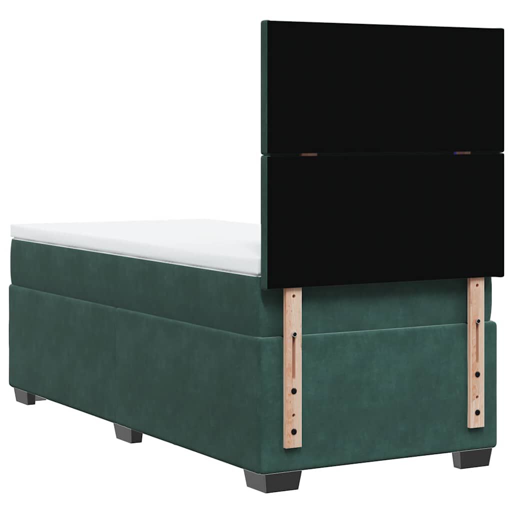vidaXL Κρεβάτι Boxspring με Στρώμα Σκούρο Πράσινο 90x190 εκ. Βελούδινο