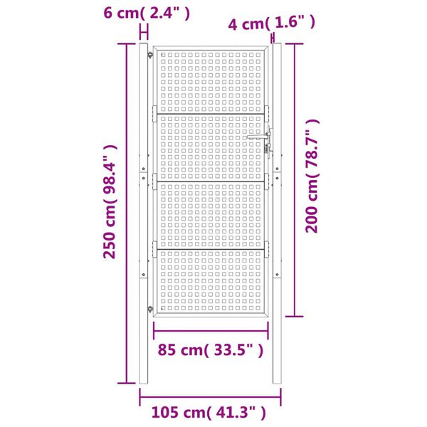 vidaXL Πύλη Κήπου Ανθρακί 105 x 250 εκ. Ατσάλινη