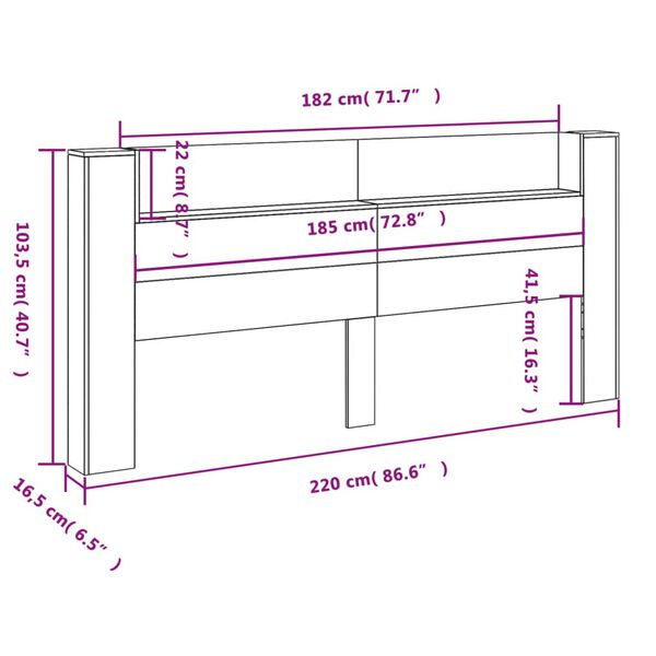 vidaXL Κεφαλάρι με Αποθηκ. Χώρο & LED Sonoma Δρυς 220x16,5x103,5 εκ.