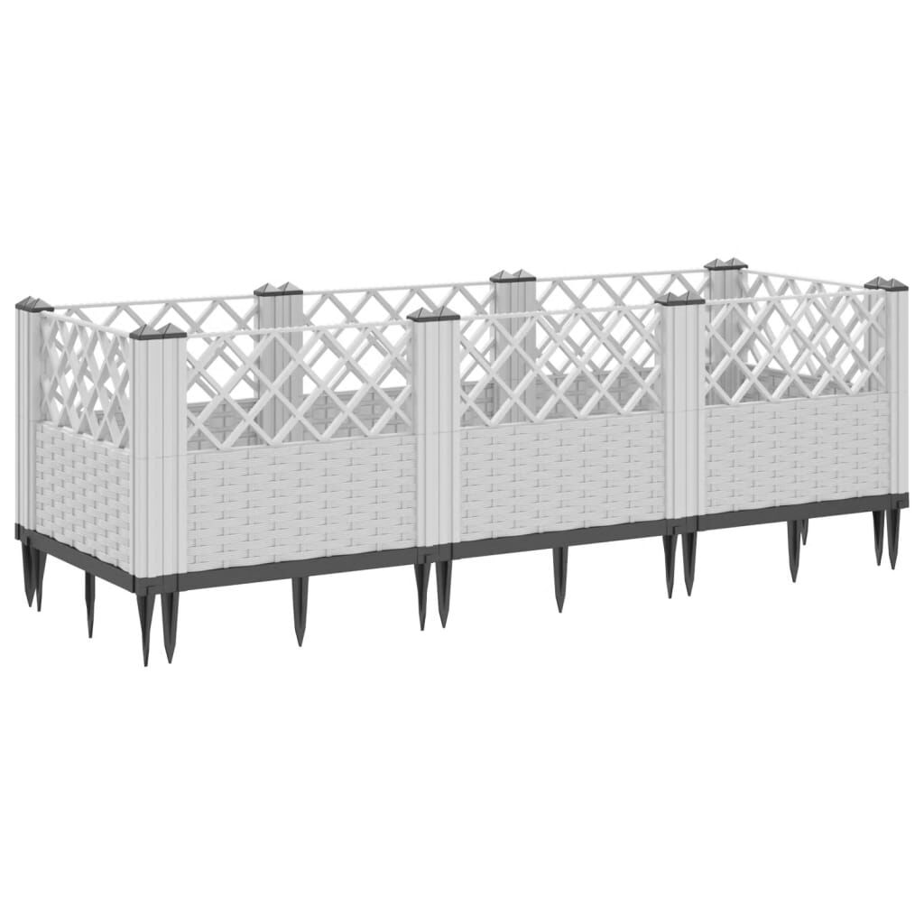 vidaXL Ζαρντινιέρα με Πασσάλους Λευκή 123,5x43,5x43,5εκ Πολυπροπυλένιο
