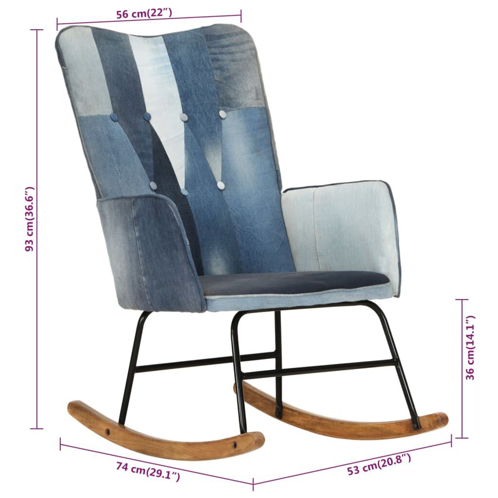 vidaXL Πολυθρόνα Κουνιστή Μπλε Denim Patchwork Καραβόπανο