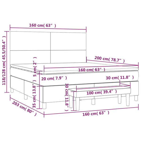 vidaXL Κρεβάτι Boxspring με Στρώμα Σκούρο Γκρι 160x200 εκ. Βελούδινο