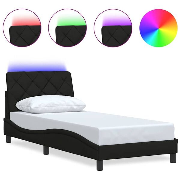 vidaXL Σκελετός Κρεβατιού με LED Χωρίς Στρώμα Μαύρο 90x200 εκ.
