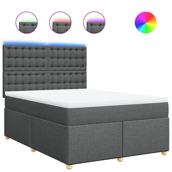 vidaXL Κρεβάτι Boxspring με Στρώμα Σκούρο Γκρι 160x200 εκ Υφασμάτινο