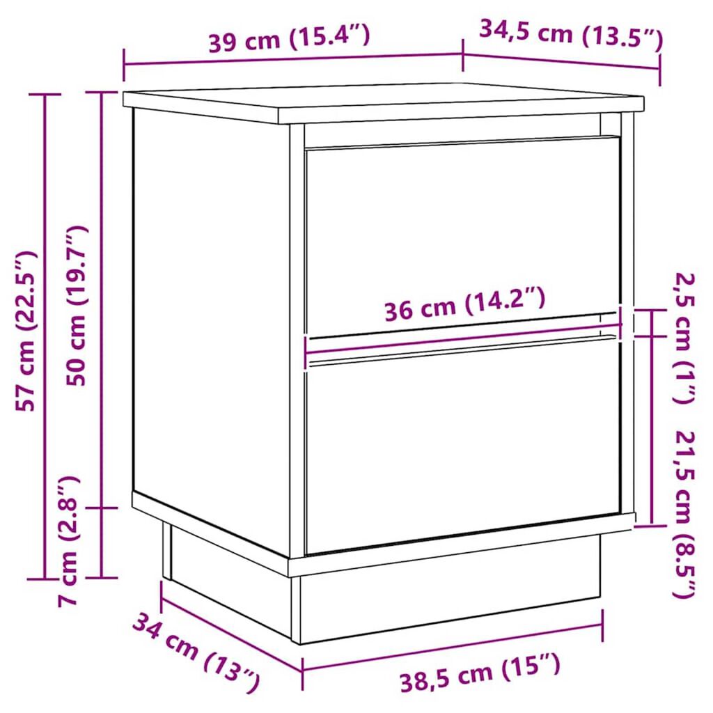 vidaXL Κομοδίνο με Artisan Oak 39 x 34.5 x 50 εκ. Επεξεργασμένο ξύλο