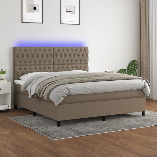 vidaXL &Kappa;&rho;&epsilon;&beta;ά&tau;&iota; Boxspring &mu;&epsilon; &Sigma;&tau;&rho;ώ&mu;&alpha; & LED Taupe 180x200 &epsilon;&kappa;. &Upsilon;&phi;&alpha;&sigma;&mu;ά&tau;&iota;&nu;&omicron;