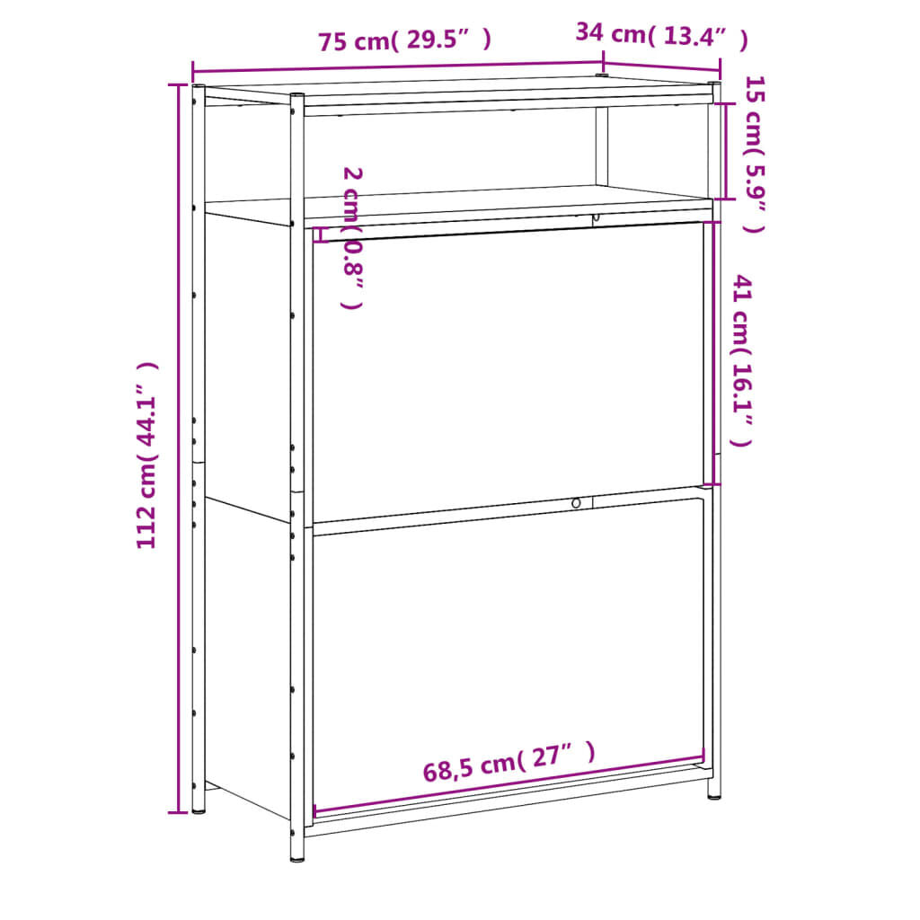 vidaXL Παπουτσοθήκη Καπνιστή Δρυς 75x34x112 εκ. από Επεξεργ. Ξύλο