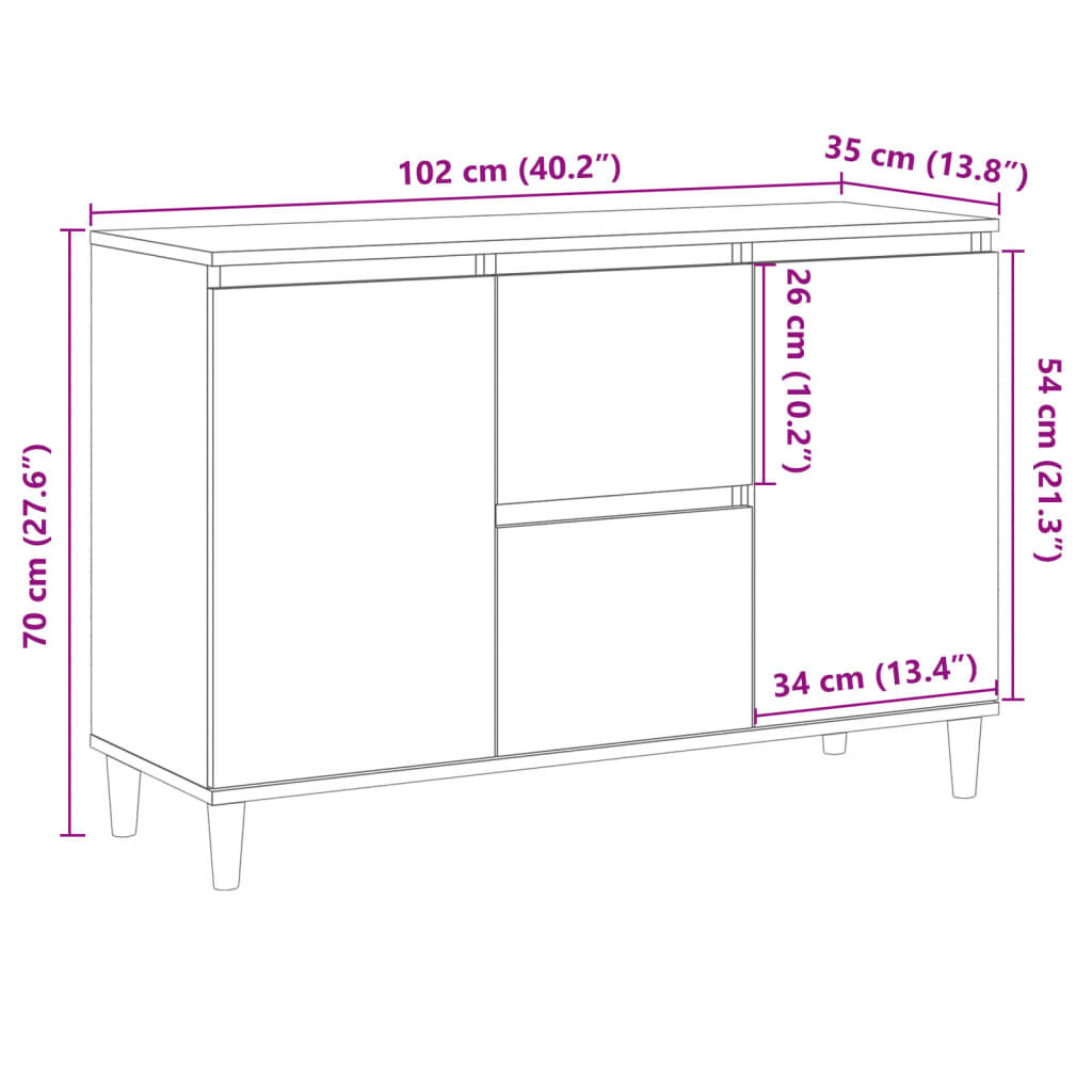 vidaXL Μπουφές Αρτισιανή Δρυς 102x35x70 εκ. από Επεξεργασμένο Ξύλο