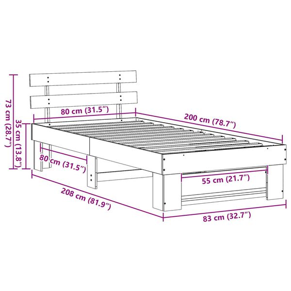 vidaXL Σκελετός Κρεβατιού Καφέ 80 x 200 cm Συμπαγές ξύλο πεύκου