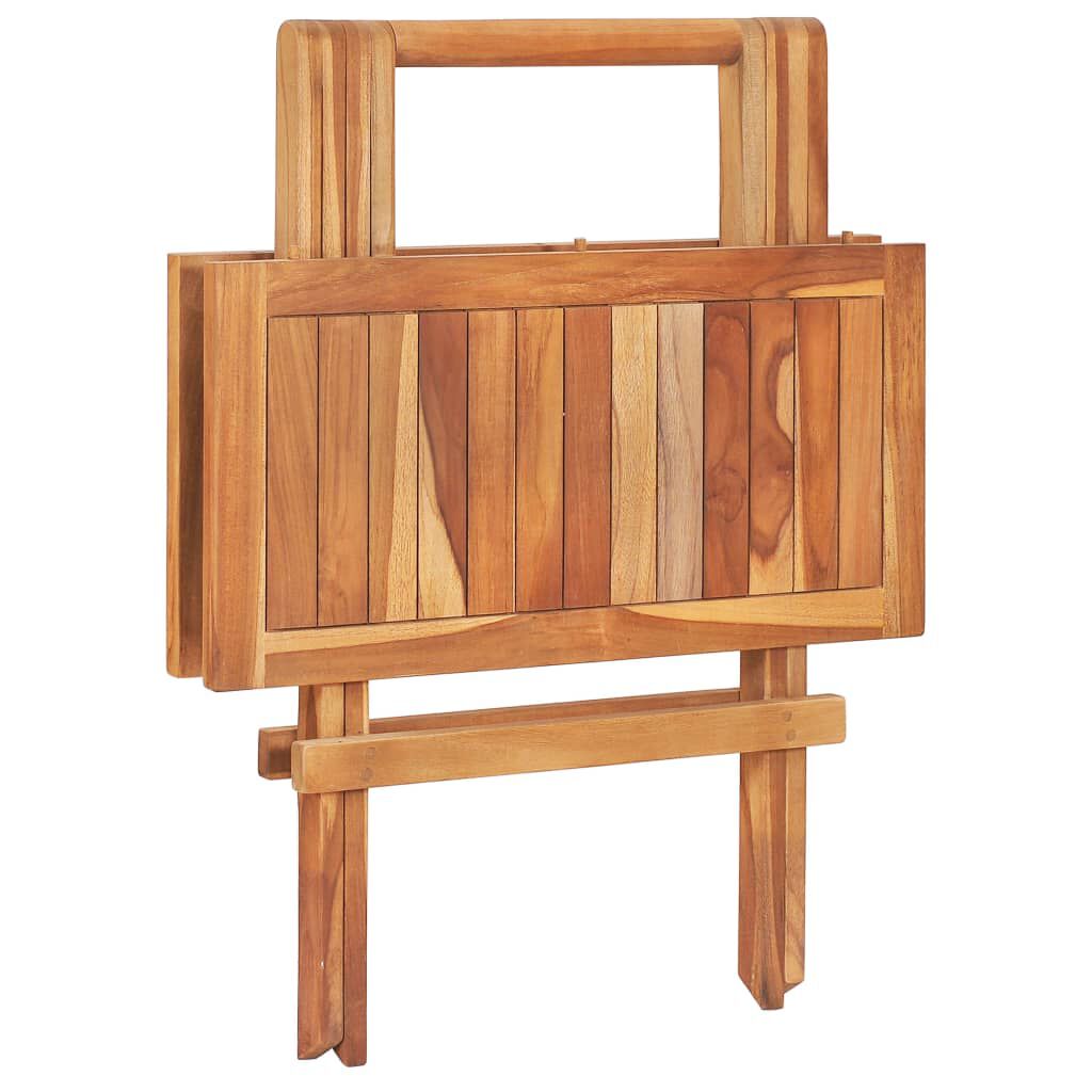 vidaXL Σετ Επίπλων Mπιστρό 3 τεμ Μασίφ Ξύλο Teak & Γκρι Καρό Μαξιλάρια
