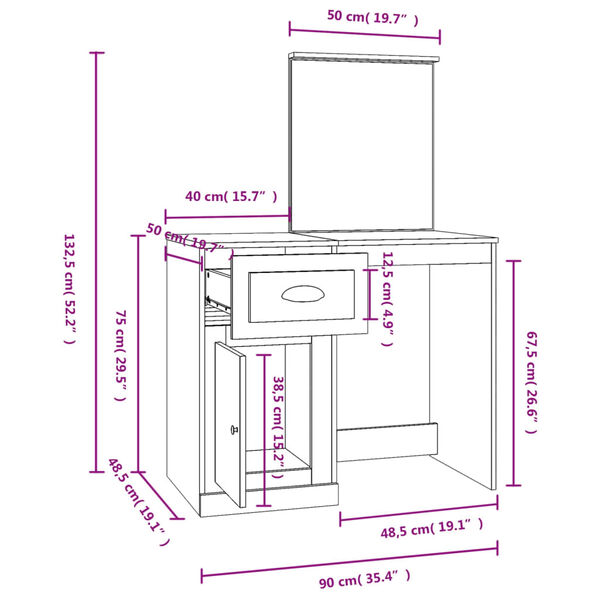 vidaXL Μπουντουάρ με Καθρέφτη Sonoma Δρυς 90x50x132,5 εκ. Επεξ. Ξύλο