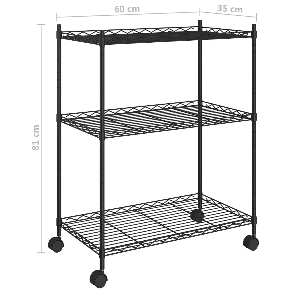 vidaXL Ραφιέρα 3 Επιπέδων με Τροχούς Μαύρη 60x35x81 εκ. 150 κ.